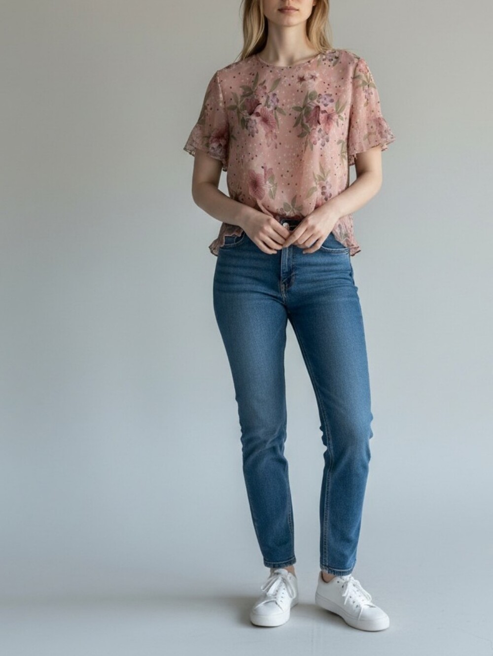 Fashion Bug Floral Short-Sleeve Blouse Women 18/20W Pink Artsy Babydoll Femimine